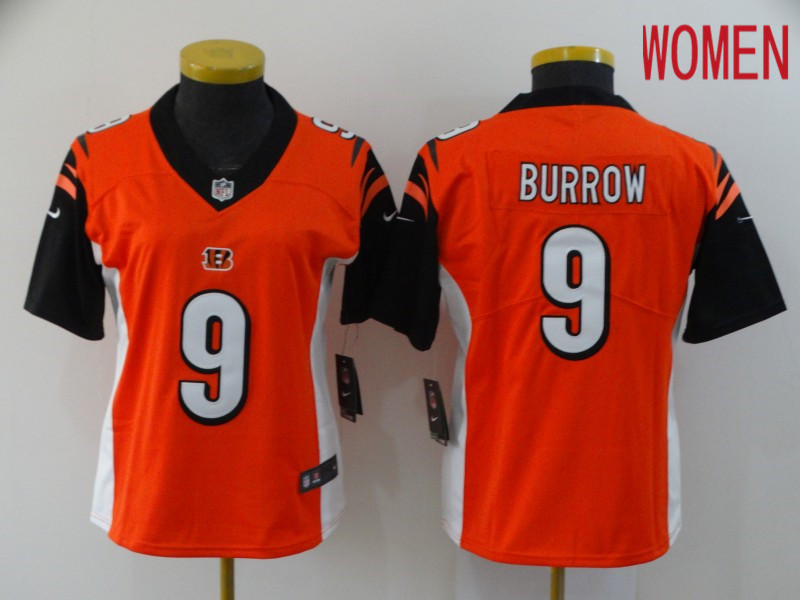 Women Cincinnati Bengals 9 Burrow Orange Nike Vapor Untouchable Stitched Limited NFL Jerseys